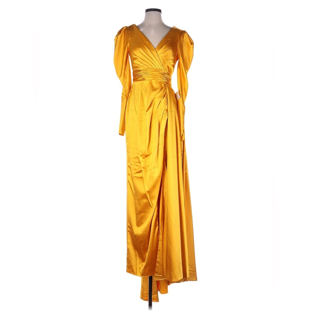 Mac Duggal 12404 Yellow Satin Gown (Size 4)